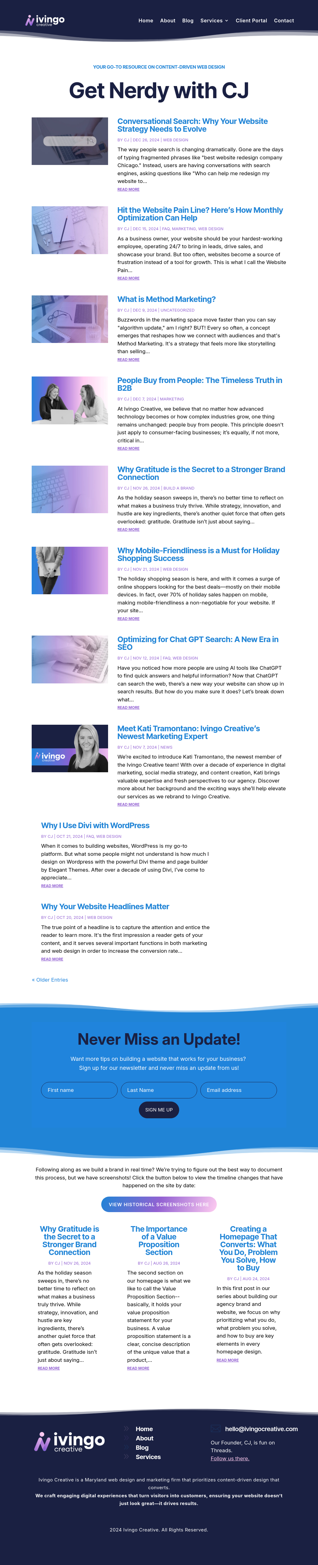 Ivingo Creative's Blog Landing Page on December 28th, 2024
