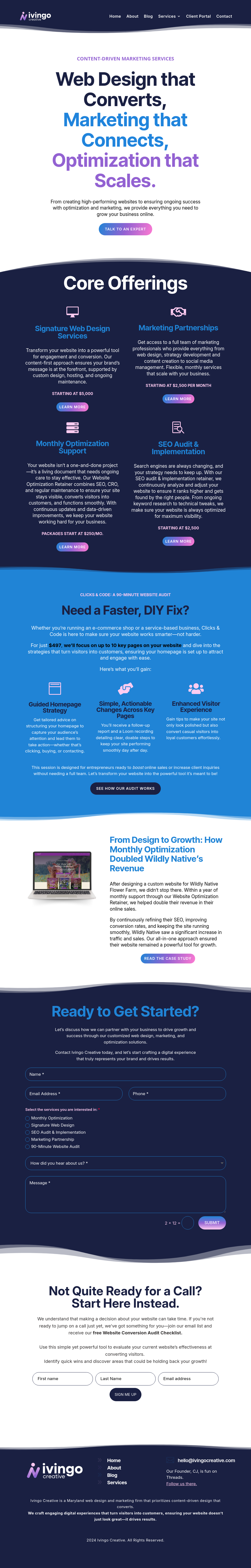 Ivingo Creative's Services Landing Page on December 28th, 2024